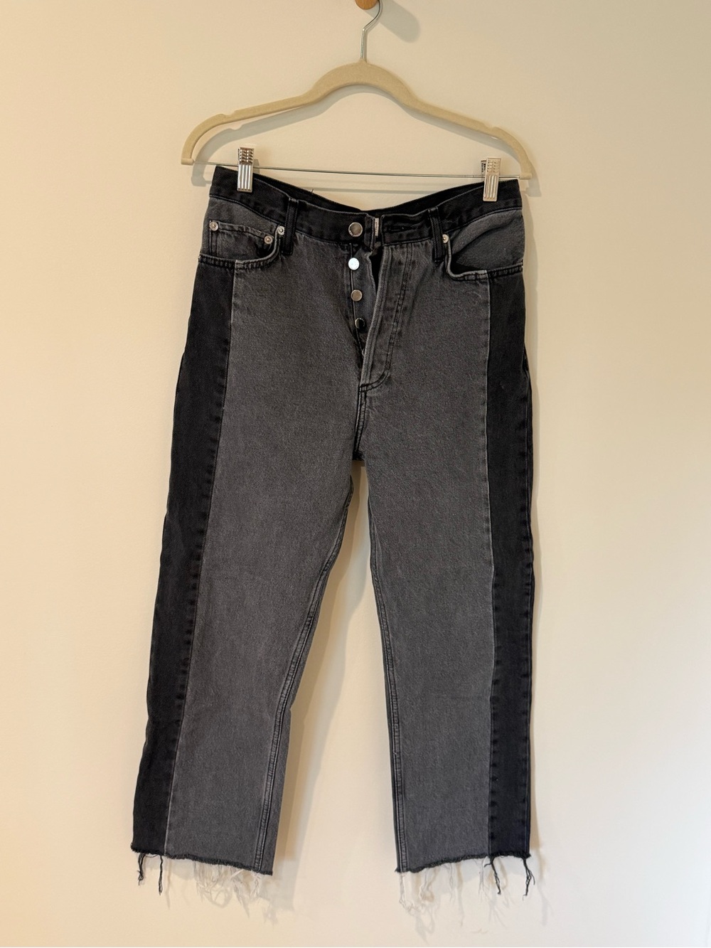 Mango Two-Tone Black and Gray Straight-Leg Jeans